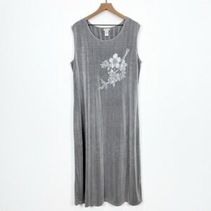 VTG Hypnotic Dress Womens 2X Gray Floral Fairy Grunge Liquid Knit Maxi Slinky